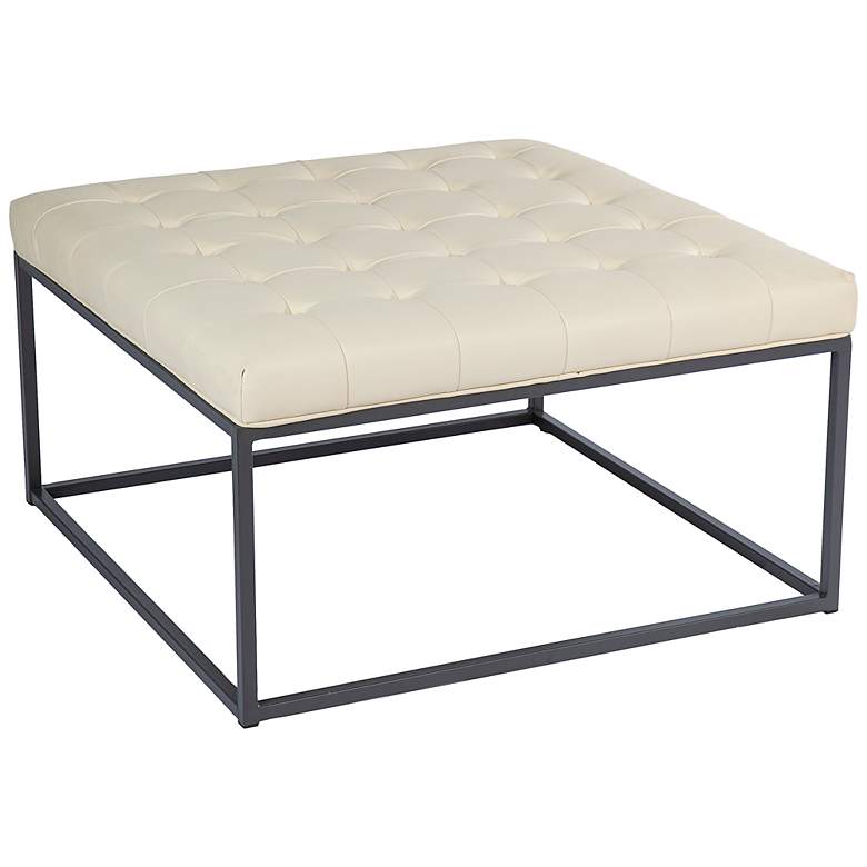 Image 2 Ciarin Tufted Cream Bonded Leather Cocktail Ottoman