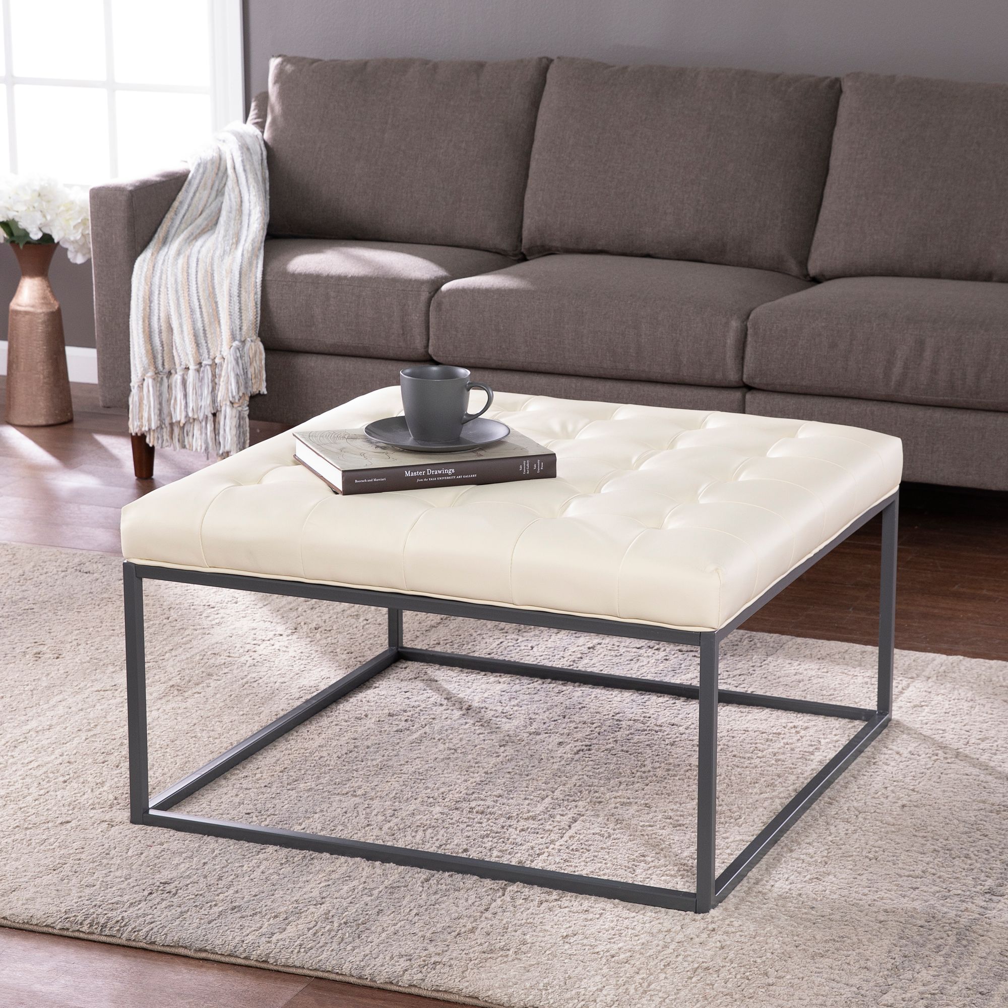 Cream ottoman deals coffee table