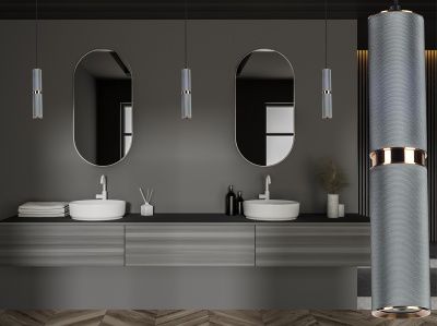 Image 2 Cicada 10"H LED Pendant in Knurled Light Grey and Brass more views