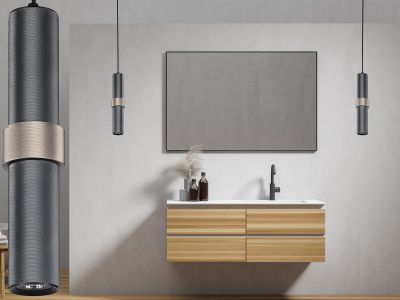 Image 2 Cicada 15"H LED Pendant in Knurled Light Grey and Dark Grey more views