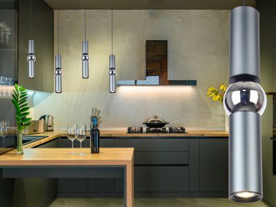 Image 2 Cicada 17"H Cylinder LED Pendant in Grey and Chrome more views