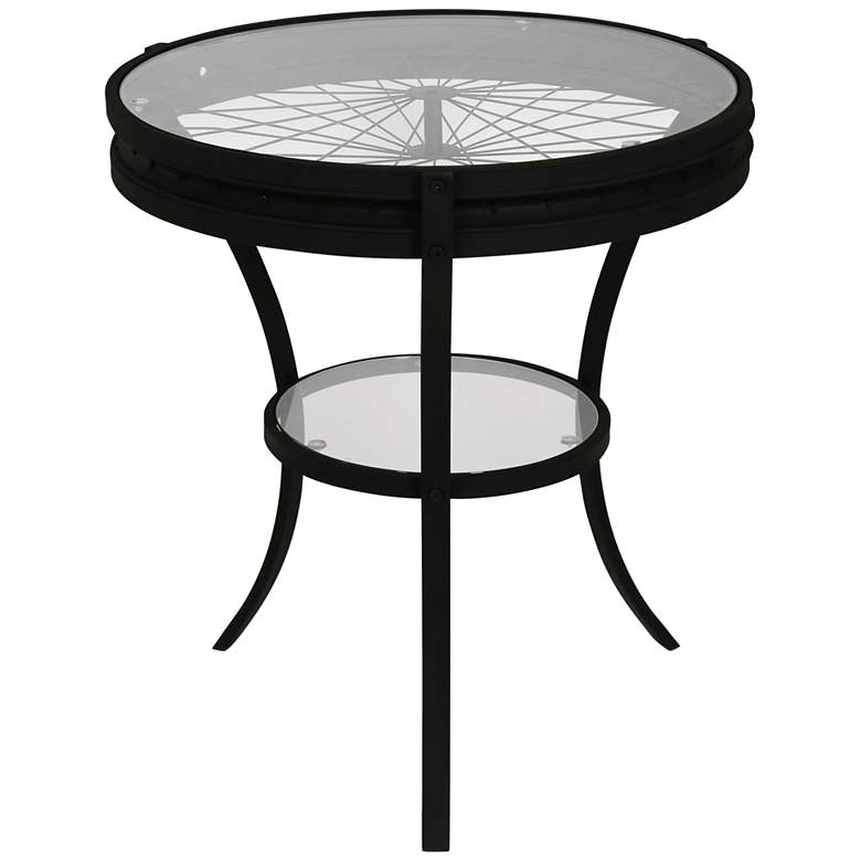 Ciclavia 22 1/2&quot; Wide Black Metal and Glass Top Round Accent Table