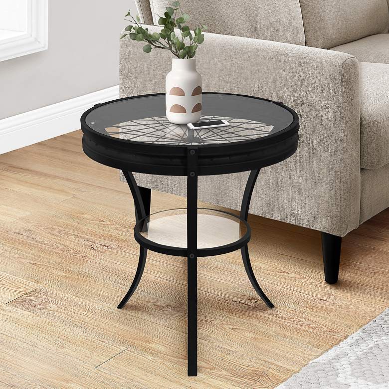 Image 1 Ciclavia 22 1/2 inch Wide Black Metal and Glass Top Round Accent Table