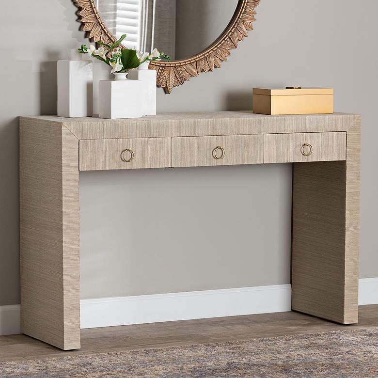 Image 1 Cielo 48" Wide Natural Grasscloth 3-Drawer Console Table