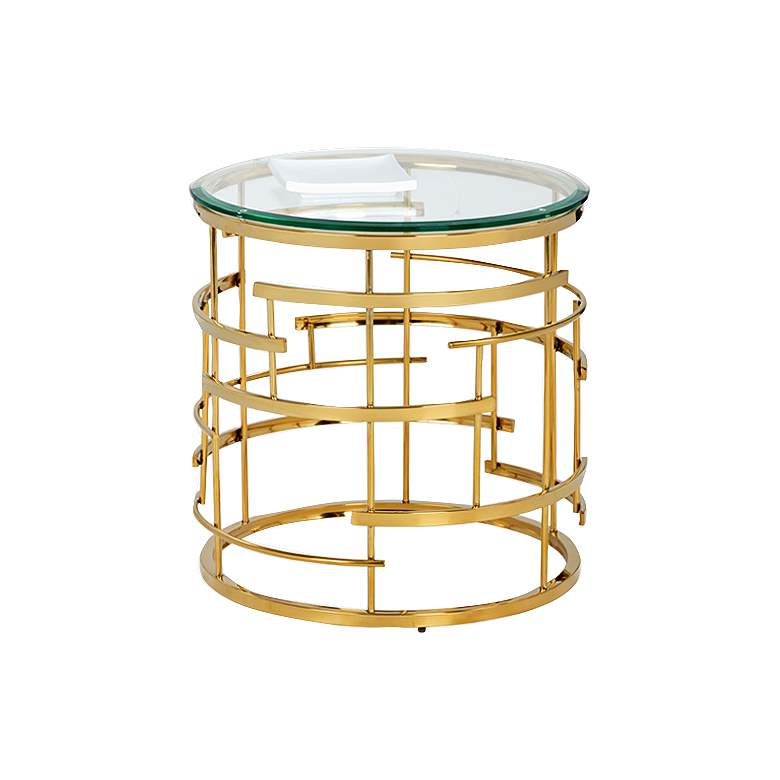 Image 1 Cielo Glass Top and Yellow Gold Metal Round End Table
