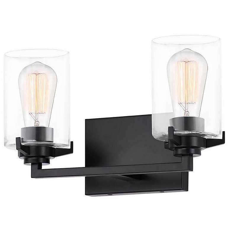 Image 1 Cilindro 14.25" Wide 2.Light Matte Black Bath Bar With Clear Glass Sha