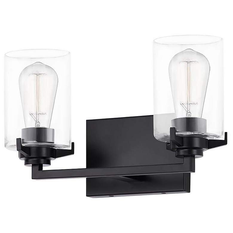 Image 2 Cilindro 14.25" Wide 2.Light Matte Black Bath Bar With Clear Glass Sha more views