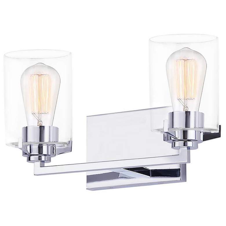 Image 1 Cilindro 14.25"W 2.Light Polished Chrome Bath Bar With Clear Glass Sha