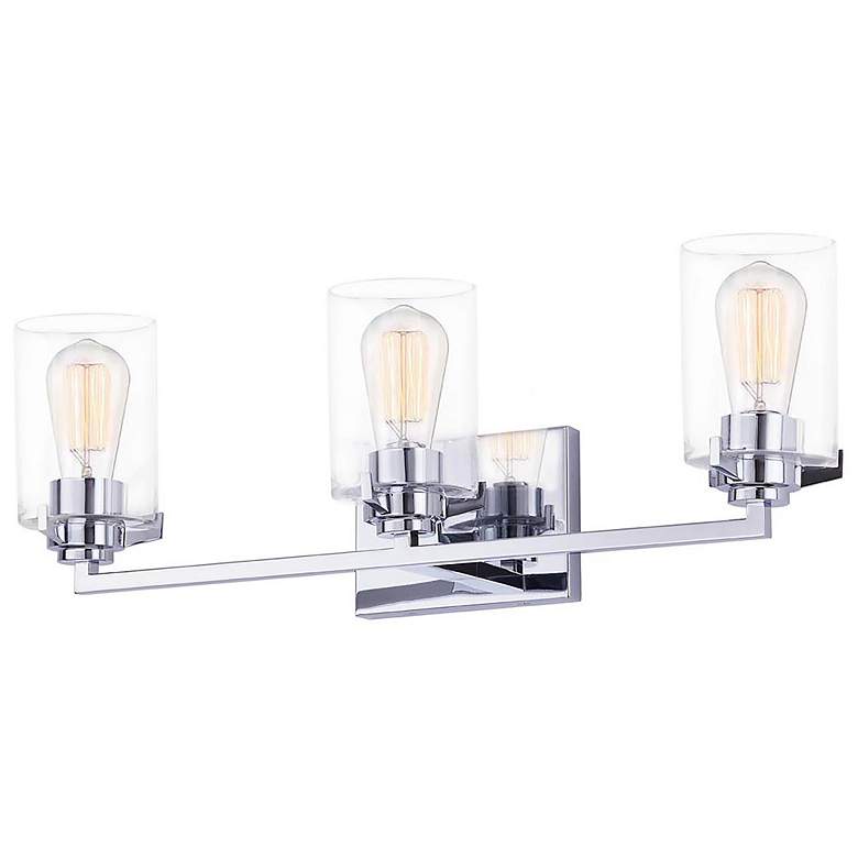 Image 1 Cilindro 24.5" Wide 3.Light Polished Chrome Bath Bar With Clear Glass