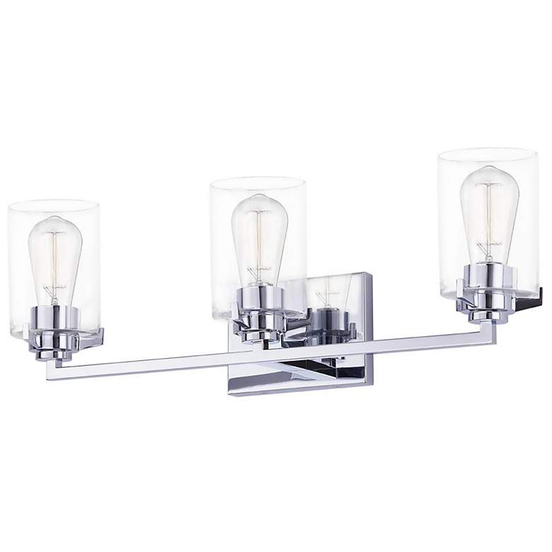 Image 2 Cilindro 24.5" Wide 3.Light Polished Chrome Bath Bar With Clear Glass more views