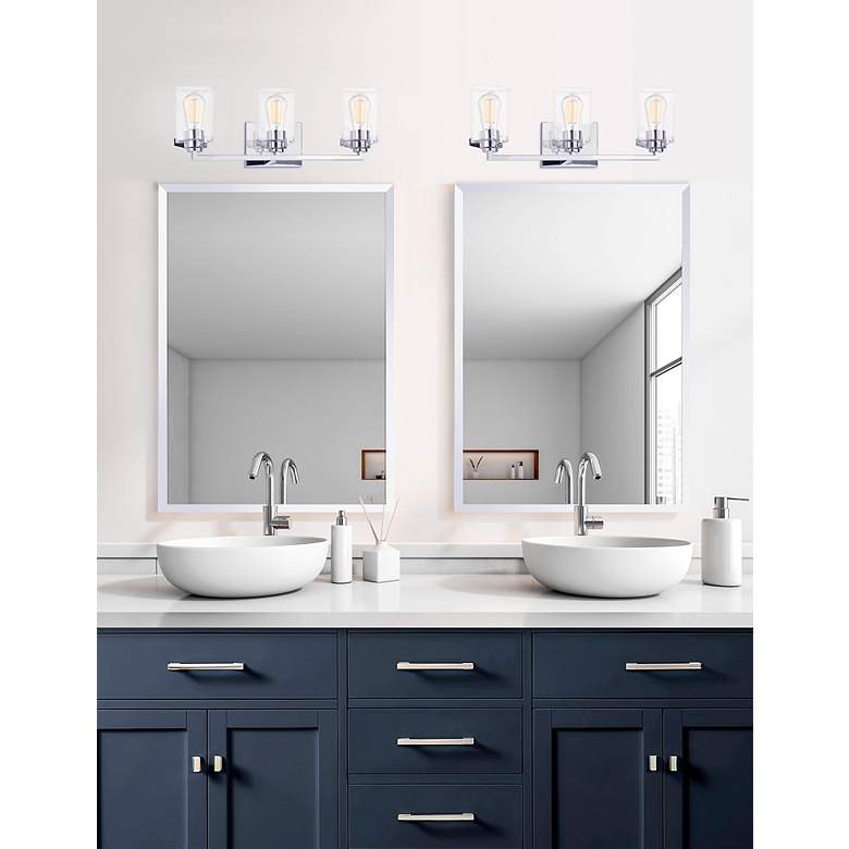 Image 3 Cilindro 24.5" Wide 3.Light Polished Chrome Bath Bar With Clear Glass more views