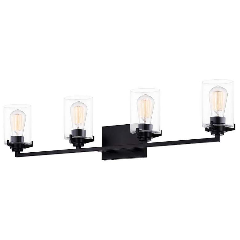 Image 1 Cilindro 34.75" Wide 4.Light Matte Black Bath Bar With Clear Glass Sha
