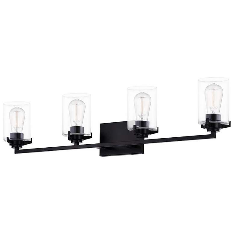Image 3 Cilindro 34.75" Wide 4.Light Matte Black Bath Bar With Clear Glass Sha more views