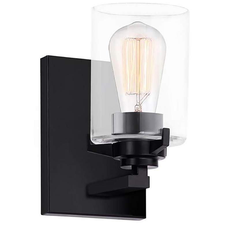 Image 1 Cilindro 8.25" High Matte Black Wall Sconce With Clear Glass Shade