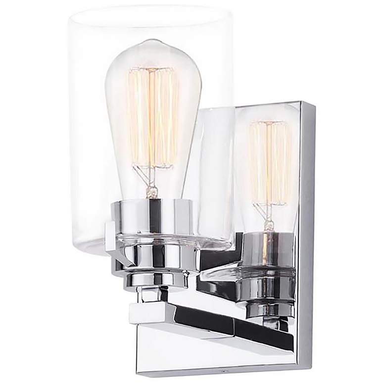 Image 1 Cilindro 8.25 inch High Polished Chrome Wall Sconce With Clear Glass Shade