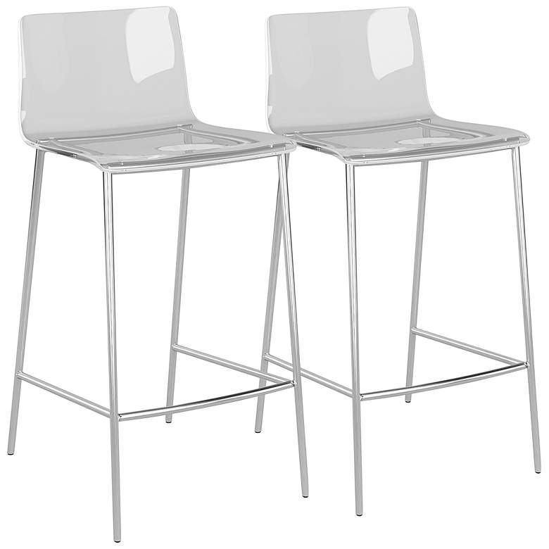 Image 1 Cilla 26 inch High Clear Acrylic Brushed Nickel Counter Stools Set of 2
