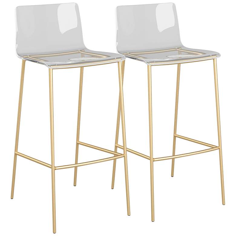 Image 1 Cilla 29 3/4 inchH Clear Acrylic Brushed Gold Barstools Set of 2
