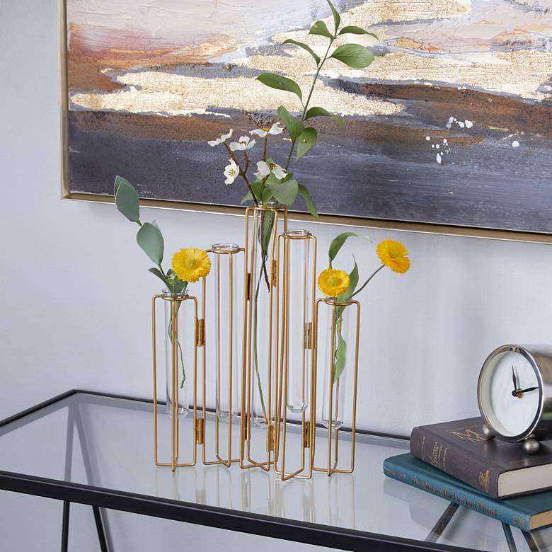 Image 1 Cinco Oro 12 1/4" High Polished Gold 5-Piece Decorative Vase