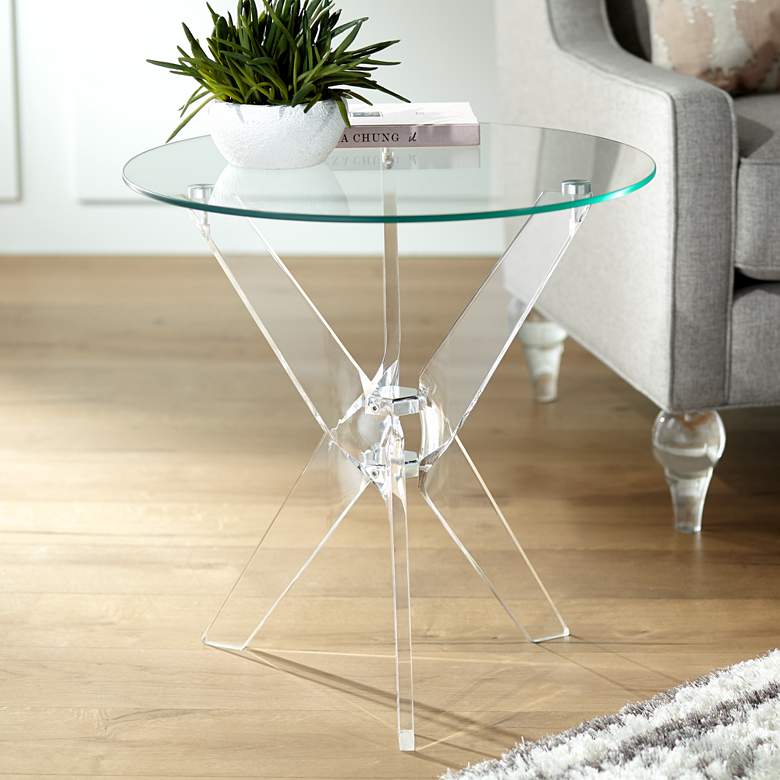 Cindy 22&quot; Wide Acrylic and Glass Round Accent Table