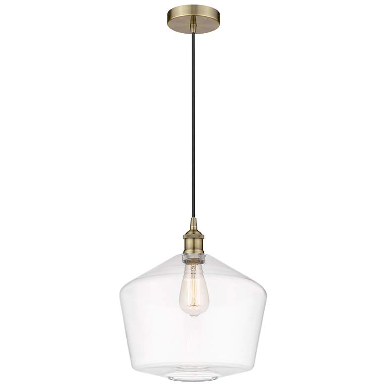 Image 1 Cindyrella 12" Antique Brass Mini Pendant w/ Clear Shade