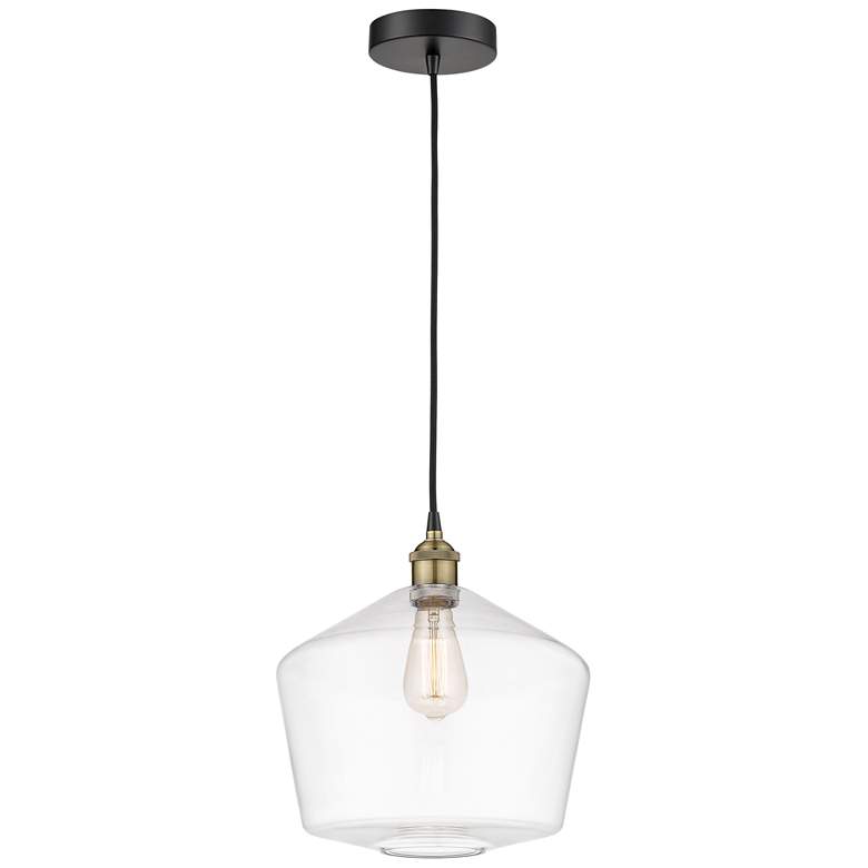Image 1 Cindyrella 12" Wide Black Brass Corded Mini Pendant w/ Clear Shade