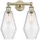 Cindyrella 16"W 2 Light Antique Brass Bath Vanity Light With Seedy Sha