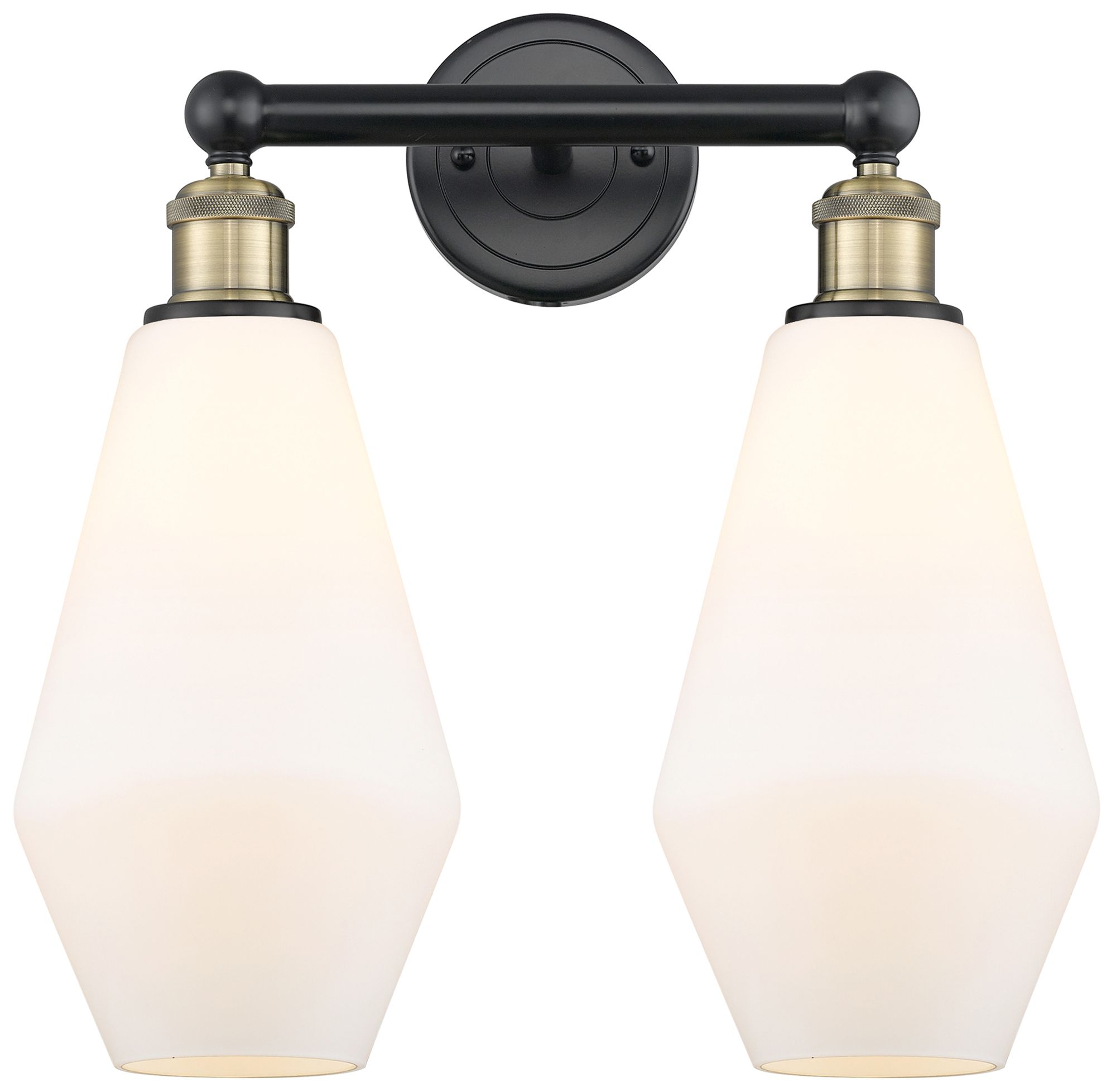 Cindyrella 16"W 2 Light Black Brass Bath Light With Cased White Shade