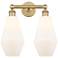Cindyrella 16"W 2 Light Brushed Brass Bath Light With Cased White Shad