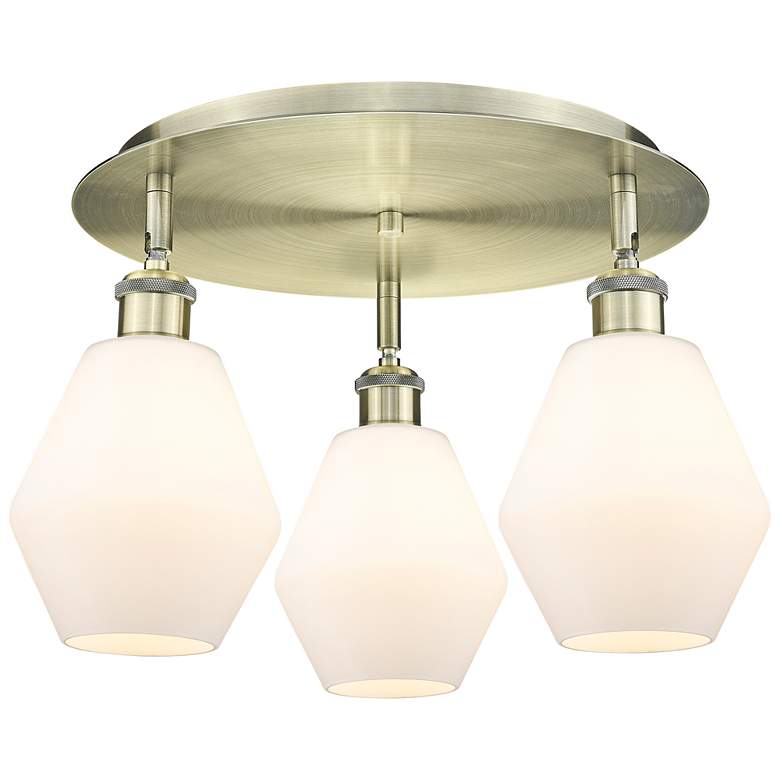 Image 1 Cindyrella 17.75"W 3 Light Antique Brass Flush Mount w/ Cased White Sh