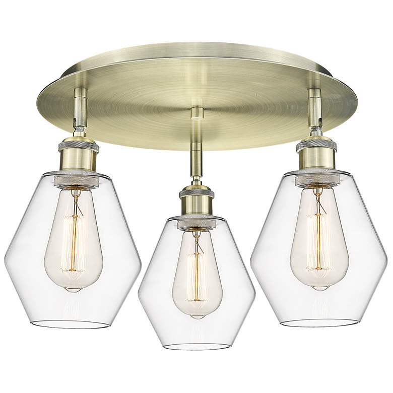 Image 1 Cindyrella 17.75"W 3 Light Antique Brass Flush Mount With Clear Glass