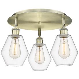 Cindyrella 17.75"W 3 Light Antique Brass Flush Mount With Clear Glass Cindyrella 17.75"W 3 Light Antique Brass Flush Mount With Clear Glass