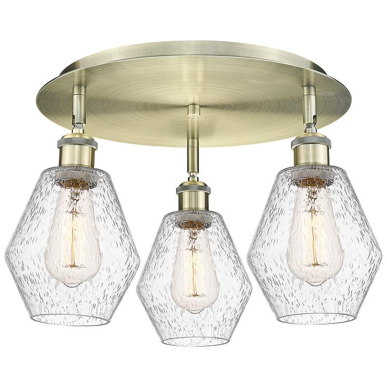 Image 1 Cindyrella 17.75"W 3 Light Antique Brass Flush Mount With Seedy Glass