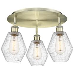 Cindyrella 17.75"W 3 Light Antique Brass Flush Mount With Seedy Glass