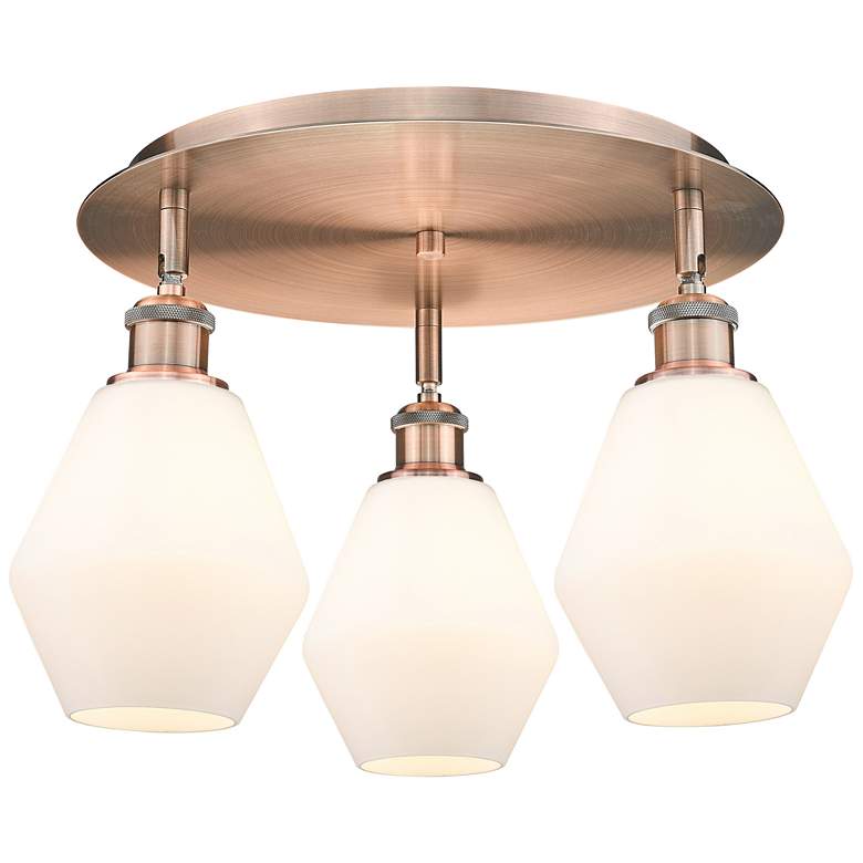 Image 1 Cindyrella 17.75"W 3 Light Antique Copper Flush Mount w/ Cased White S