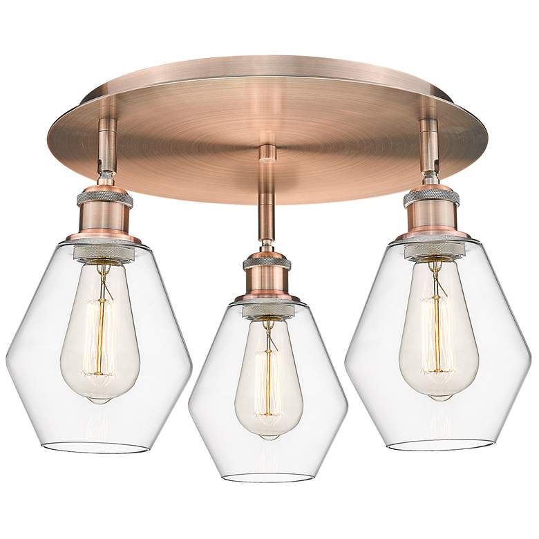 Image 1 Cindyrella 17.75"W 3 Light Antique Copper Flush Mount w/ Clear Glass S