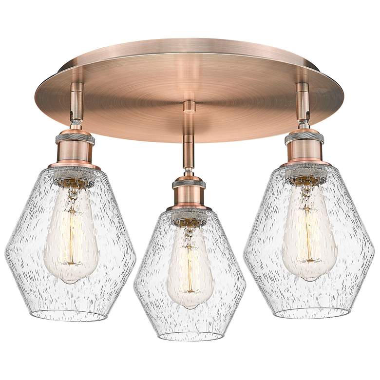 Image 1 Cindyrella 17.75"W 3 Light Antique Copper Flush Mount w/ Seedy Glass S