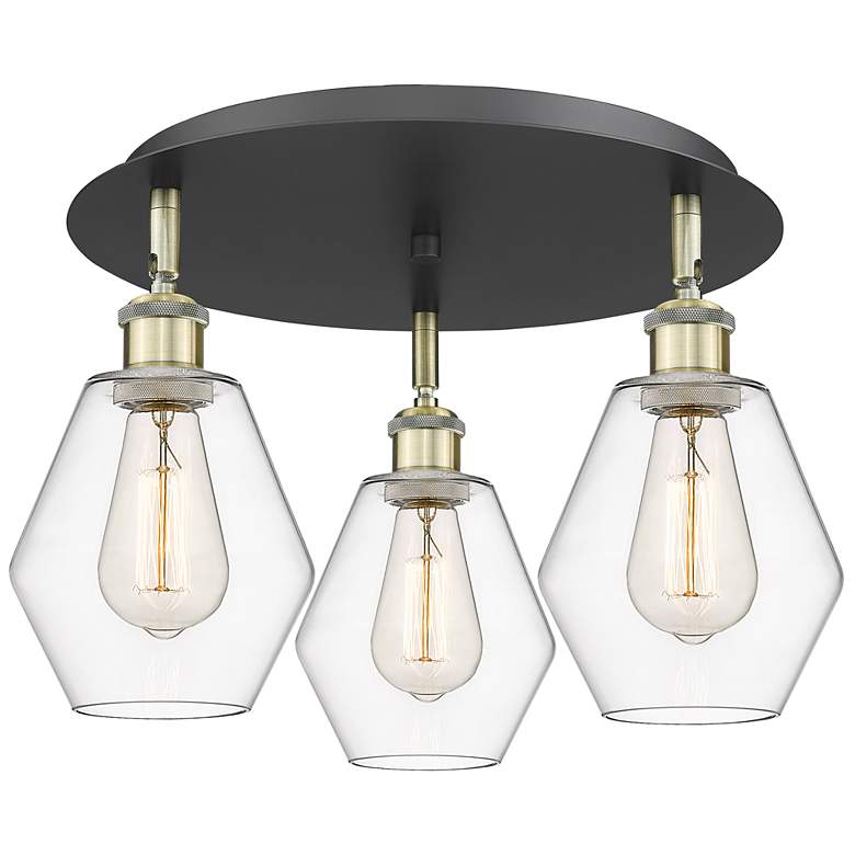 Image 1 Cindyrella 17.75"W 3 Light Black Antique Brass Flush Mount w/ Clear Sh