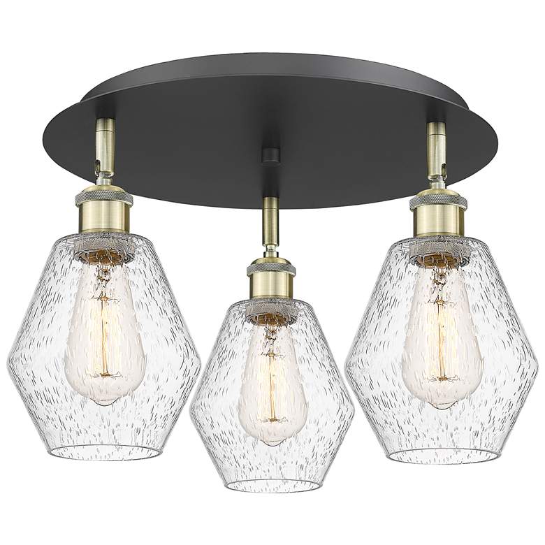 Image 1 Cindyrella 17.75"W 3 Light Black Antique Brass Flush Mount w/ Seedy Sh