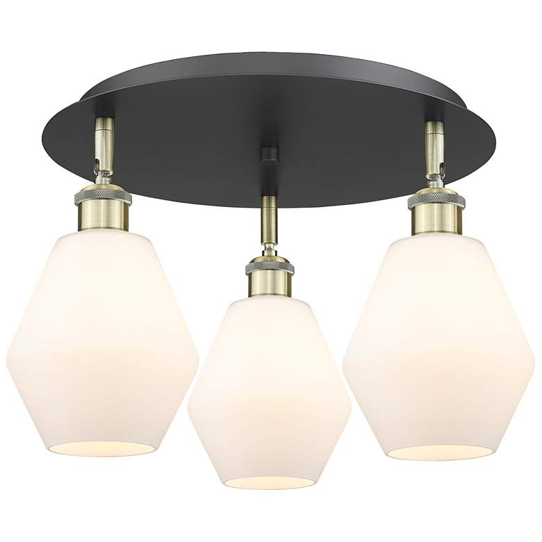 Image 1 Cindyrella 17.75"W 3 Light Black Antique Brass Flush Mount w/ White Sh