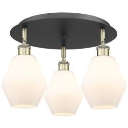 Cindyrella 17.75"W 3 Light Black Antique Brass Flush Mount w/ White Sh