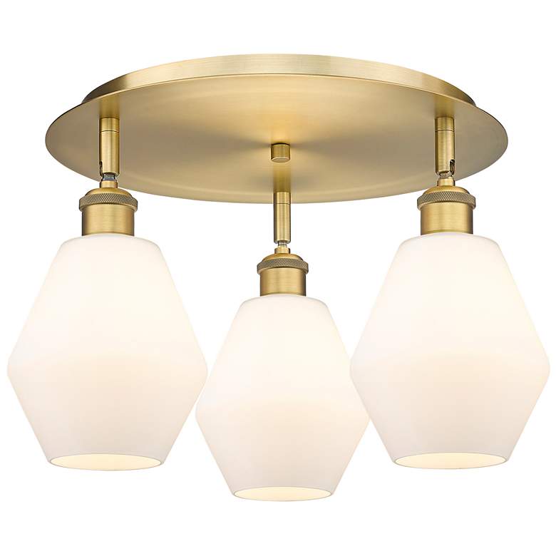 Image 1 Cindyrella 17.75"W 3 Light Brushed Brass Flush Mount w/ Cased White Sh