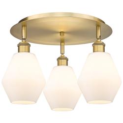 Cindyrella 17.75"W 3 Light Brushed Brass Flush Mount w/ Cased White Sh