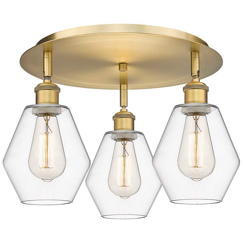Image 1 Cindyrella 17.75"W 3 Light Brushed Brass Flush Mount With Clear Glass