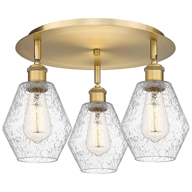 Image 1 Cindyrella 17.75"W 3 Light Brushed Brass Flush Mount With Seedy Glass