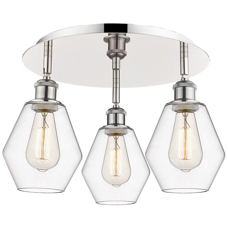 Image 1 Cindyrella 17.75"W 3 Light Polished Nickel Flush Mount w/ Clear Glass
