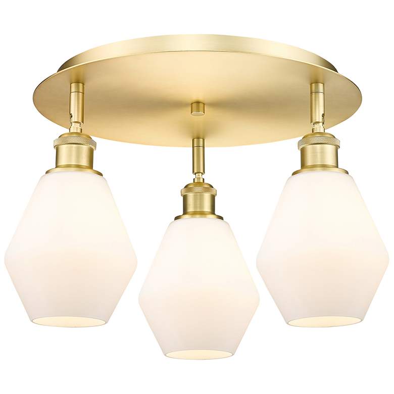 Image 1 Cindyrella 17.75"W 3 Light Satin Gold Flush Mount w/ Cased White Shade