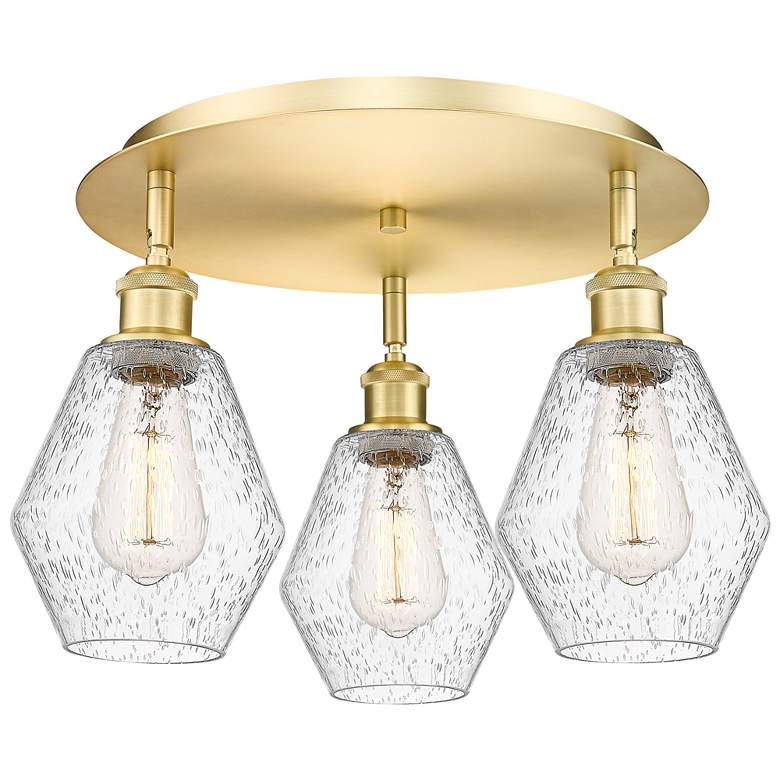 Image 1 Cindyrella 17.75"W 3 Light Satin Gold Flush Mount With Seedy Glass Sha