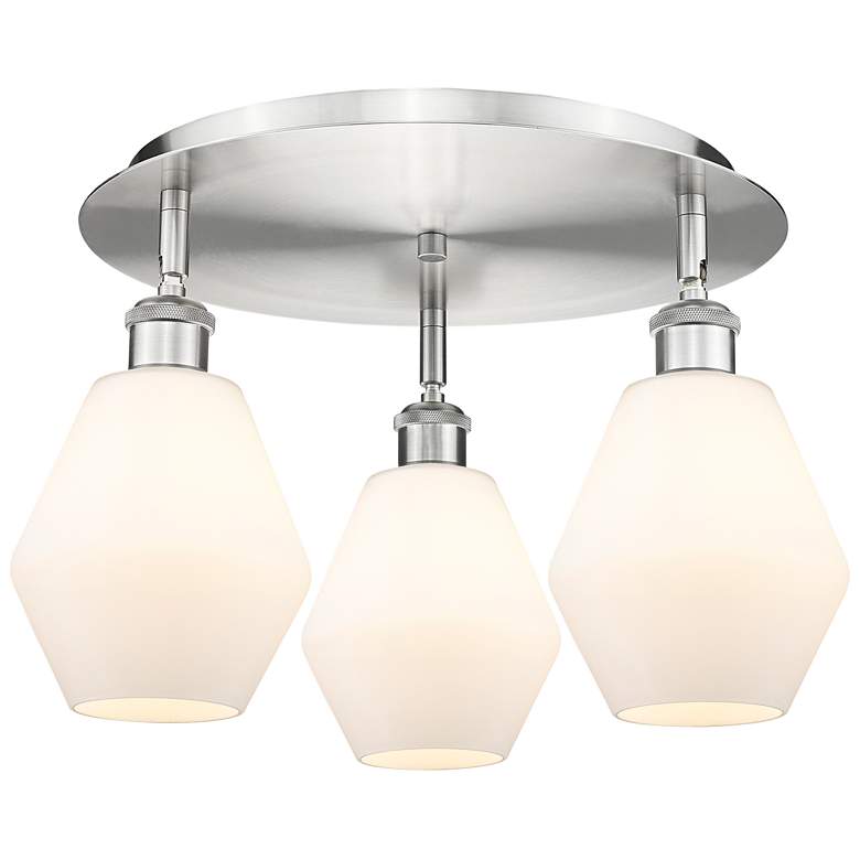 Image 1 Cindyrella 17.75"W 3 Light Satin Nickel Flush Mount w/ Cased White Sha