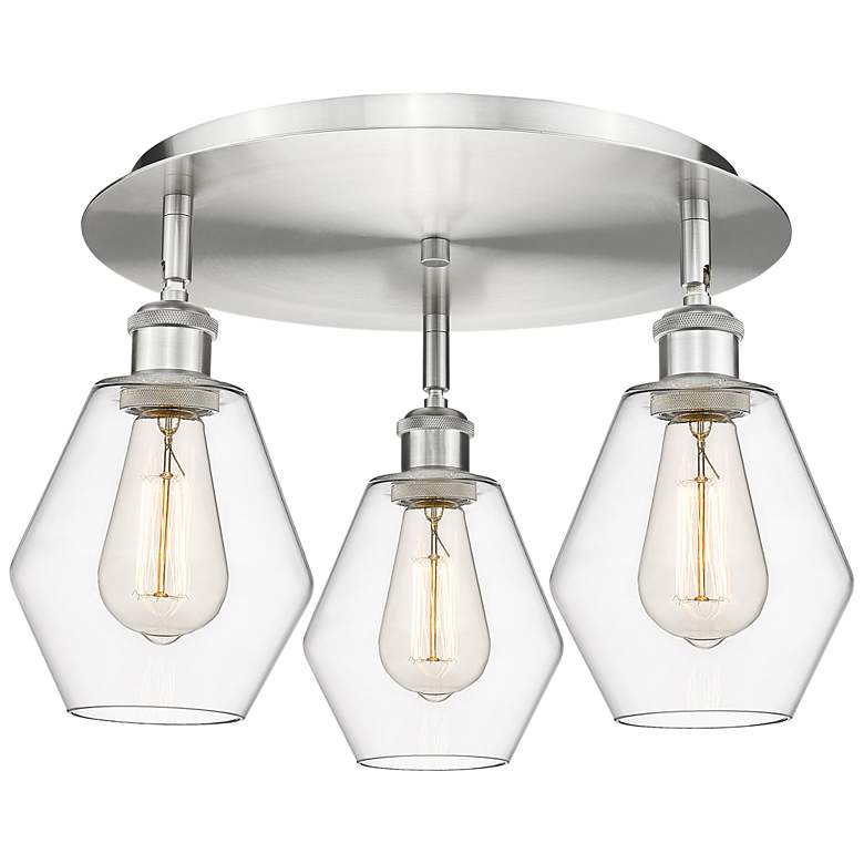 Image 1 Cindyrella 17.75"W 3 Light Satin Nickel Flush Mount With Clear Glass S