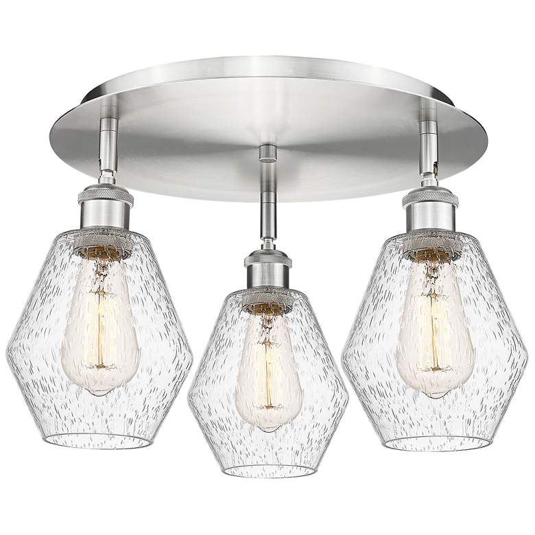 Image 1 Cindyrella 17.75"W 3 Light Satin Nickel Flush Mount With Seedy Glass S